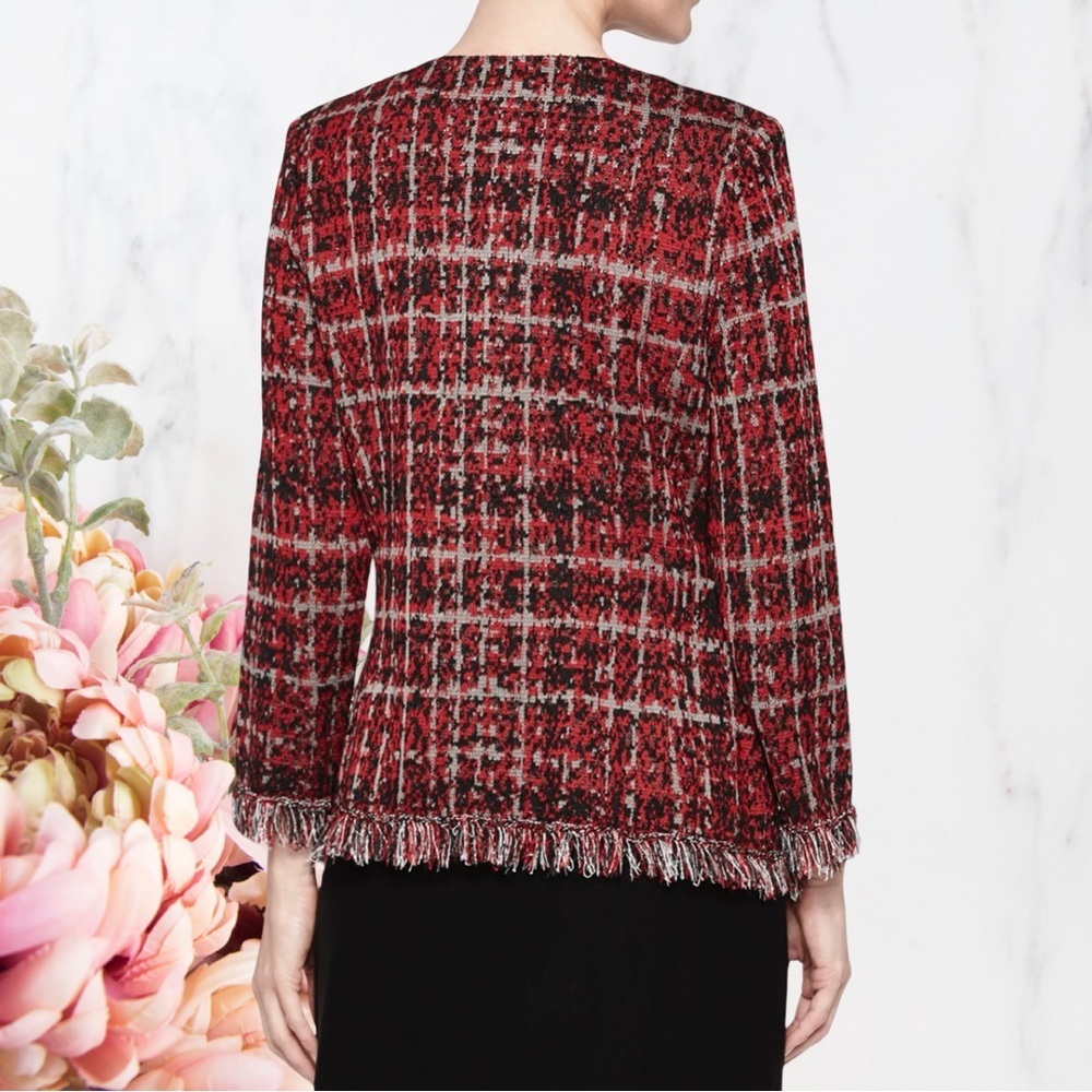 Misook Tweed Textured Plaid Jacket with Fringe Trim - Picture 5 of 12